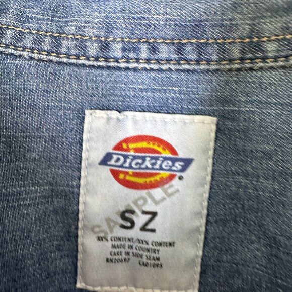 DICKIES Denim Button Down Shirt Tailored Slim Fit Darts Western Pockets 4 6 NWOT - Picture 2 of 5